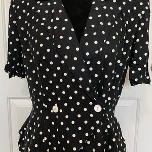 Vintage Lauren Michaels  Black / White Polka Dot Top Size 14
